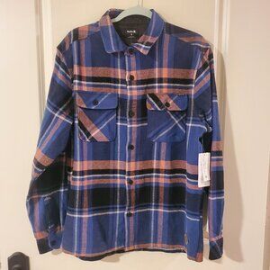 NWT Hurley Santa Cruz Shoreline Long Sleeve Flannel Shirt Blue orange mens M $65